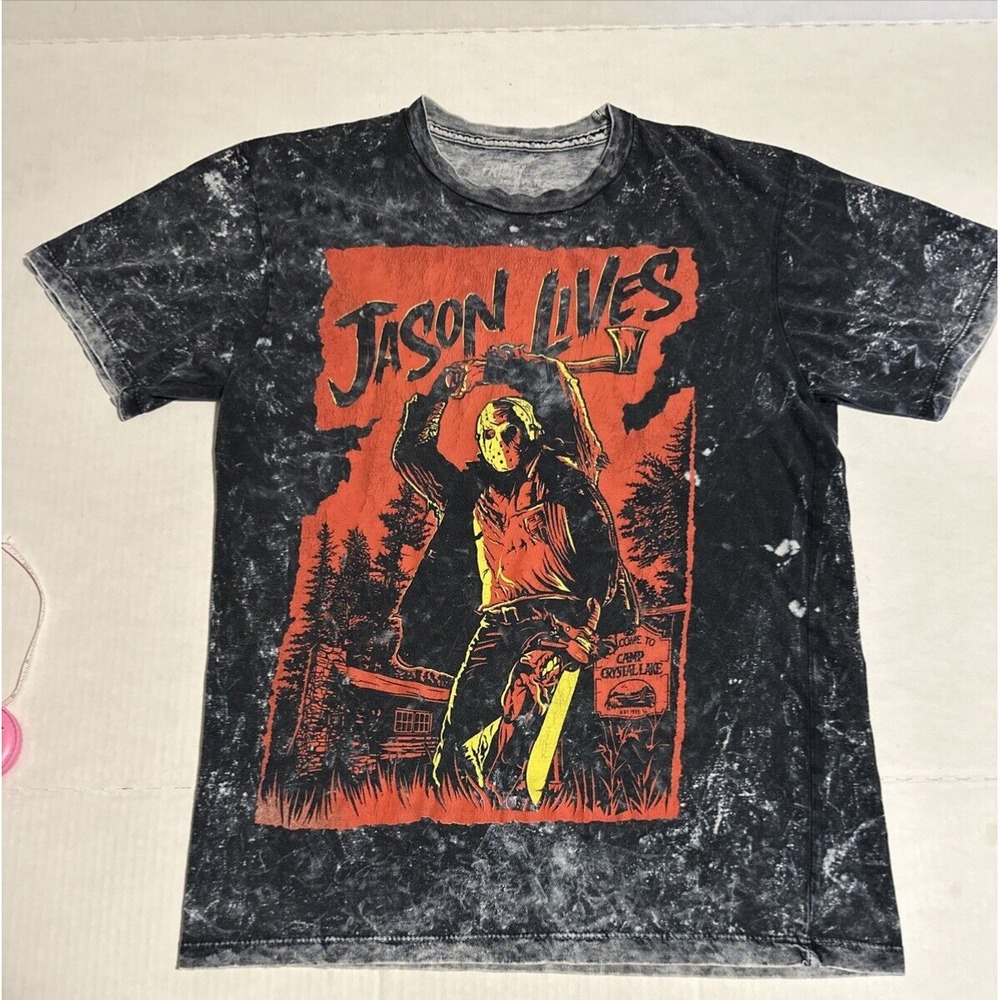 Friday‎ The 13th Jason T Shirt Men S  (see Measurements) Black Acid Wash  Horror